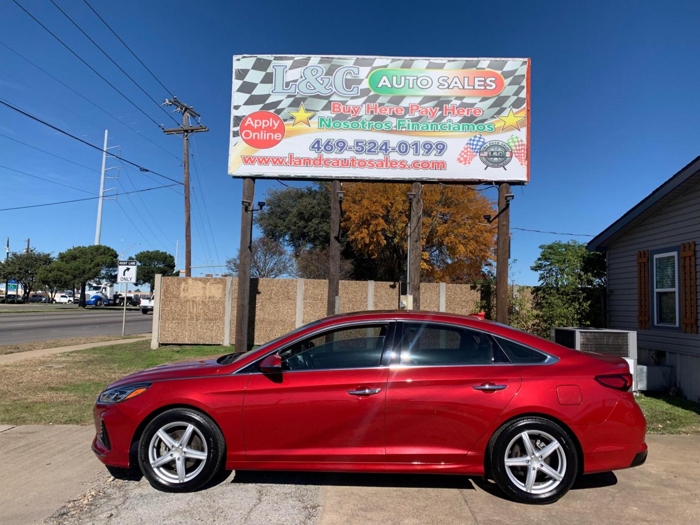 2018 Maroon /Tan Hyundai Sonata Sport (5NPE34AF8JH) with an 2.4L L4 DOHC 16V engine, AUTOMATIC transmission, located at 1830 North Belt Line Road, Irving, TX, 75061, (469) 524-0199, 32.834373, -96.993584 - Photo#0