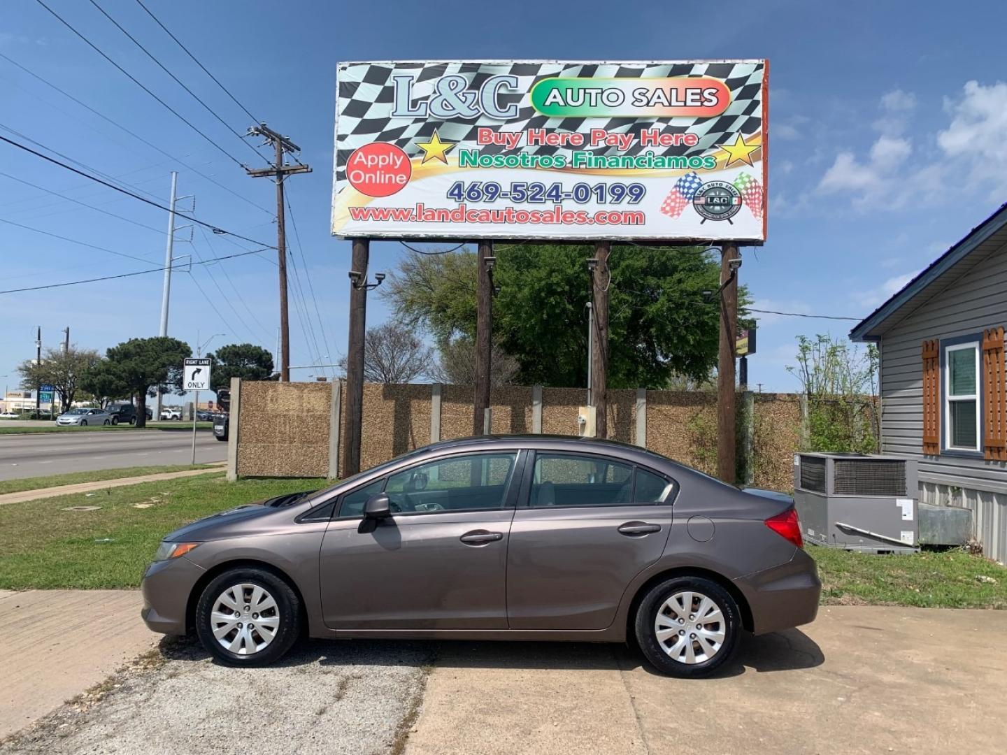 2012 Gold /Tan Honda Civic LX Sedan AT (2HGFB2F56CH) with an 1.8L L4 SOHC 16V engine, Automatic transmission, located at 1830 North Belt Line Road, Irving, TX, 75061, (469) 524-0199, 32.834373, -96.993584 - Photo#0